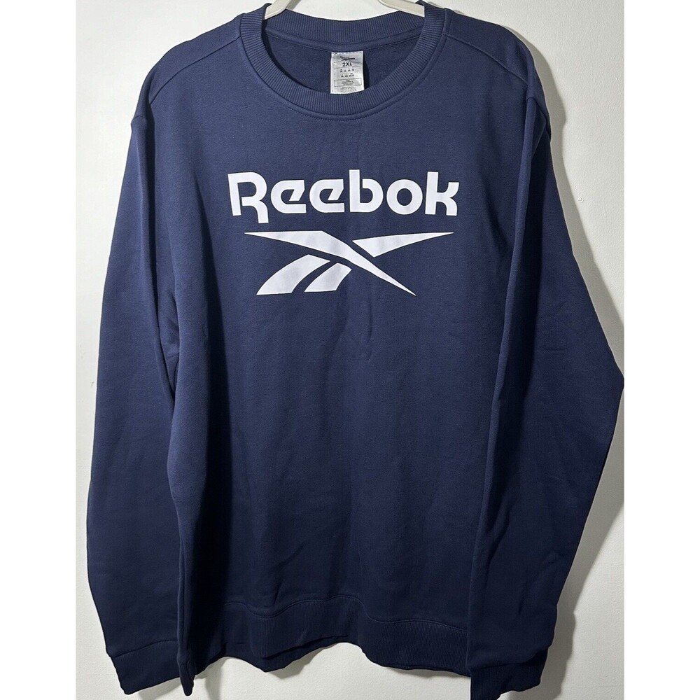 Reebok Sweatshirt Men’s 2XL Blue Spellout Logo Training Casual Classic Pullover